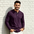 thumbnail image 6 of Mens Waffle Knit Henley Shirt Long Sleeve Casual Loose Fit Pullover Top for Fall Winter Out Workwear Comfortable Stretch Dark Purple 3XL, 6 of 8