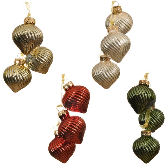 Onion Cluster Ornaments – Blown Glass Dangling Clusters, Set of 4