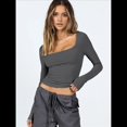 thumbnail image 4 of Tops Cortos de Algodón para Mujer, Camisetas de Larga, Cuello Cuadrado, Tops Y2k, Corte Entallado, Ropa de Moda para Salir de Otoño Gris Oscuro L, 4 of 8