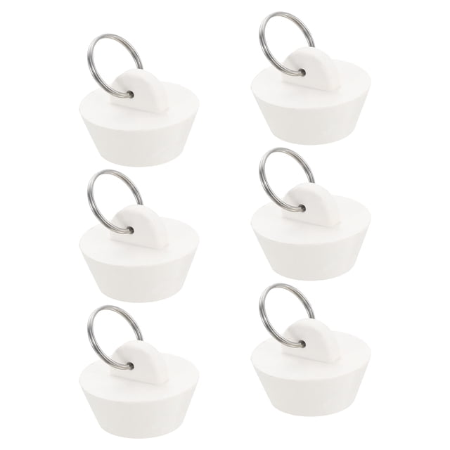 Tapón de drenaje de goma de 6 piezas con anillo colgante se adapta de 1 pulgada a 1-3/8 pulgadas, blanco
