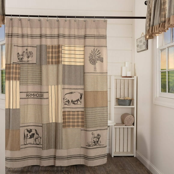 Rustic Charcoal Patchwork Shower Curtain 72x72 - Farmhouse Chic Decor