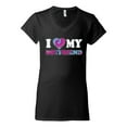 thumbnail image 2 of I Love My Boyfriend Tie Dye Pop Culture Women's Standard V-Neck Tee, Black, Small, 2 of 3