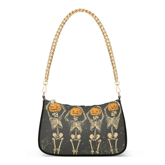 FORMRS Womens Shoulder Bag with Chain Strap Clutch Purse Cute Tote Handbag, Beige Halloween Skeleton