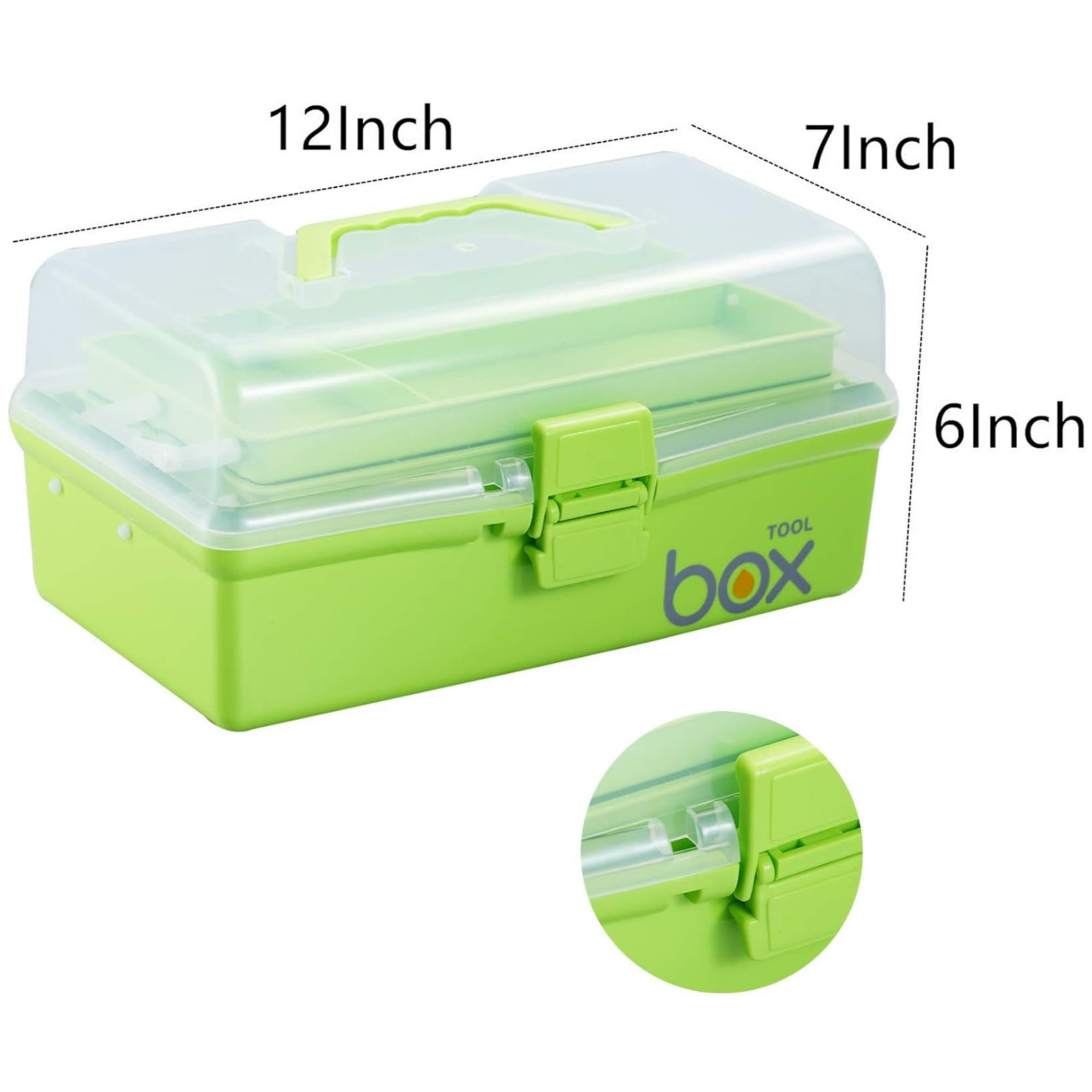 Kinsorcai 2PCS 12'' Three-Layer Clear Plastic Storage Box/Tool Box, Multipurpose Organizer and Portable Handled Storage Case for Art Craft and Cosmetic (Green)