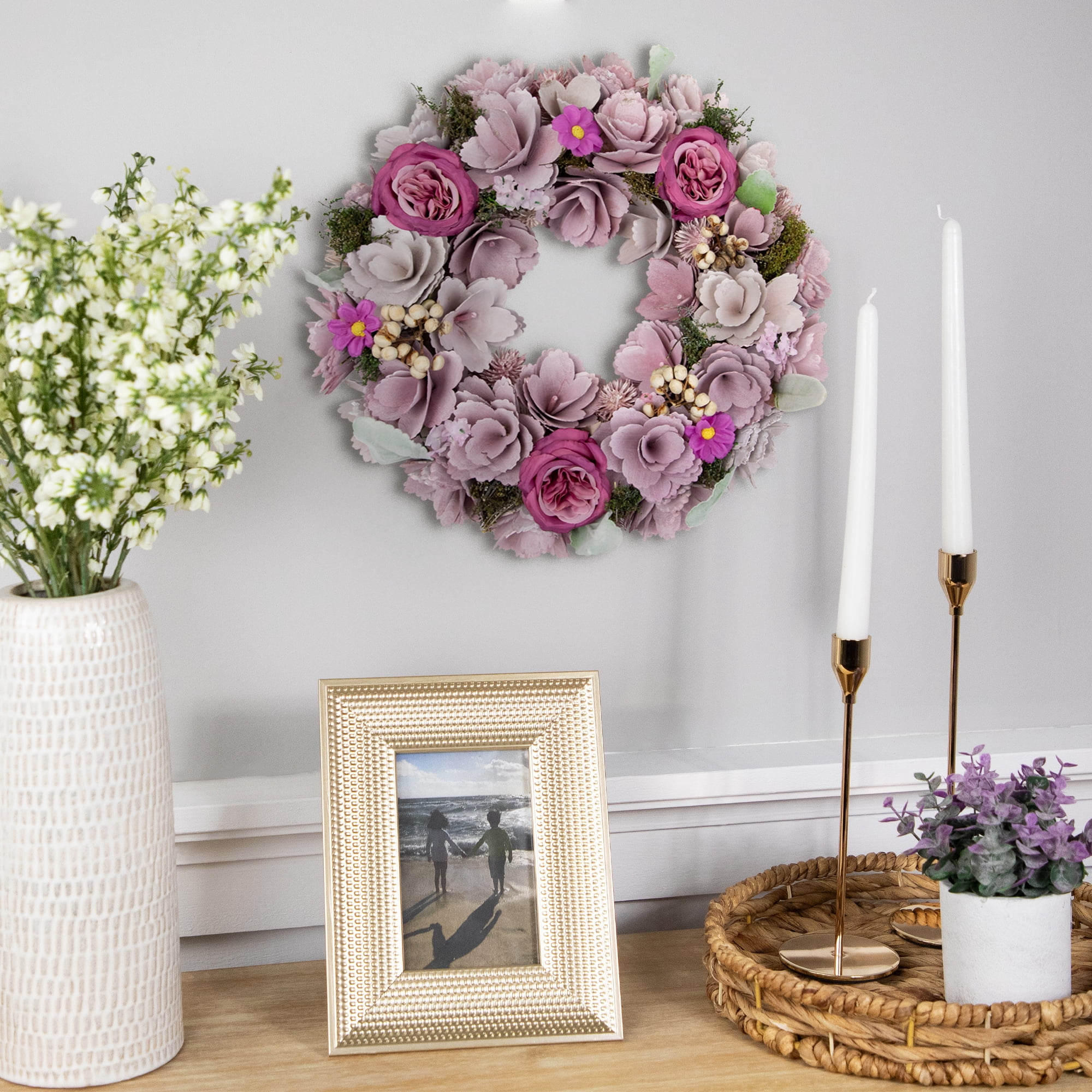 Northlight Wooden Floral Artificial Spring Wreath with Dried Foliage - 13.5" - Purple