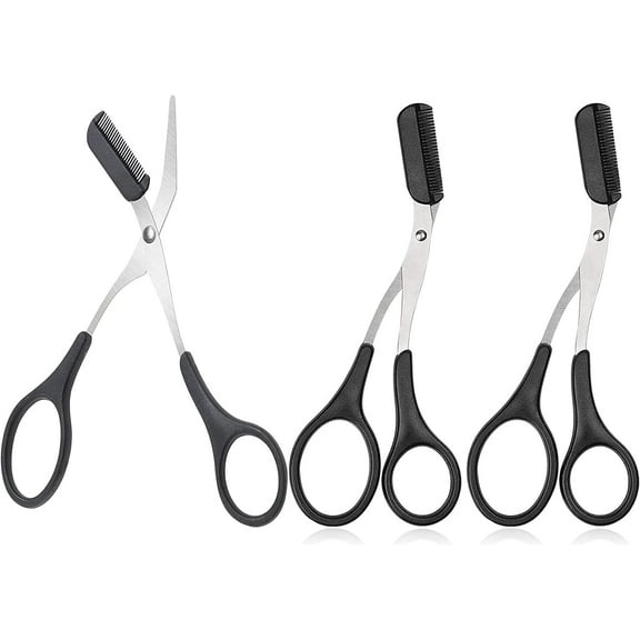 Eyebrow Scissors with Comb, Eyebrow Grooming Beauty Tool for Men Women, Stainless Steel Eyebrow Trimmer, Professional Precision Eyebrow Trimmer Scissors with Comb Black (2 Pieces)