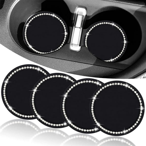WKSCLPAI Diamond Art Car Coasters Set of 2, Diamond-encrusted Non-slip Car Cup Holder Coasters, Delicate Tough and Good Elasticity, No Deformation, Black