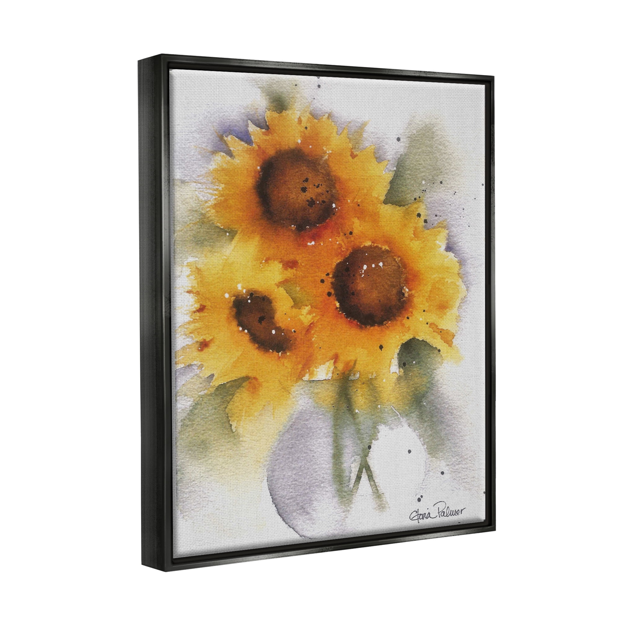 Stupell Industries Sunflower Bouquet Watercolor Style Botanical & Floral Painting Black Floater Framed Art Print Wall Art