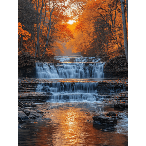 Autumn Waterfall Canvas Print/Wall Art, Suitable for Living Room, Bathroom, Office, and Hotel Decoration.