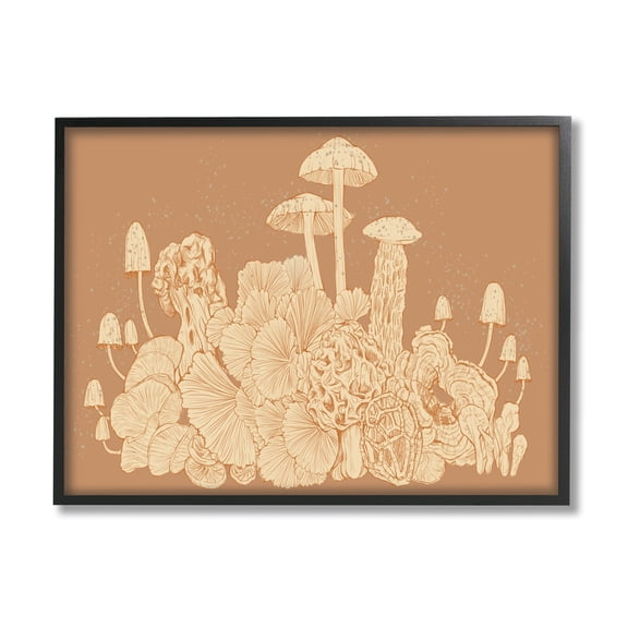 Stupell Industries Neutral Beige Woodland Mushrooms Botanical & Floral Painting Black Framed Art Print Wall Art