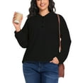 thumbnail image 7 of Cuteduck Women's Plus Size Waffle Knit Tops Henley Long Sleeve Fall Casual Shirts 1X-5X, 7 of 7