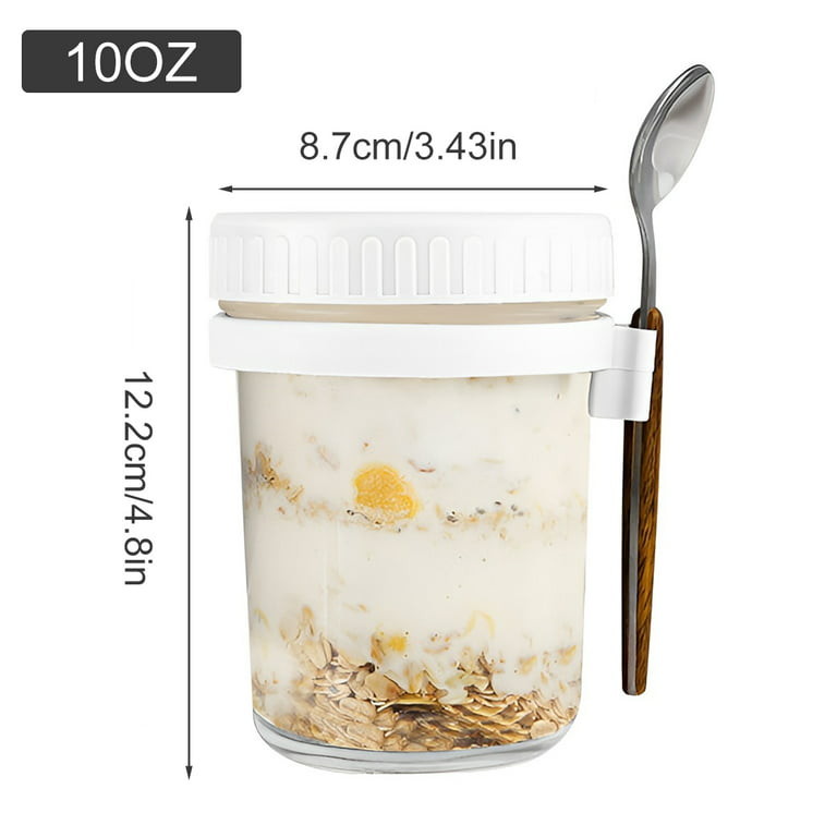 Lieonvis Overnight Oats Containers with Lid and Spoon,10 oz Large Capacity  Airtight Oatmeal Container with Measurement Marks,Very Convenient for Use  On The Go,home,office 