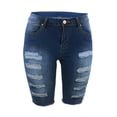 thumbnail image 5 of Gubotare Women's Ripped Denim Destroyed Mid Rise Stretchy Bermuda Shorts Jeans (Dark Blue,Size L), 5 of 9