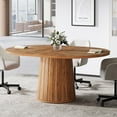 thumbnail image 4 of Tribesigns Oval Conference Table, 55.11 Inches Wood Meeting Table for 6 People, Rustic Meeting Seminar Boardroom Table with Wood Base for Office Conference Room (Brown), 4 of 12