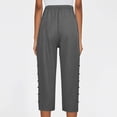 thumbnail image 7 of Linen Capri Pants Women Spring Summer Casual Drawstring Side Button Elastic Waist Straight Wide Leg Cropped Pant Dark Gray S, 7 of 7