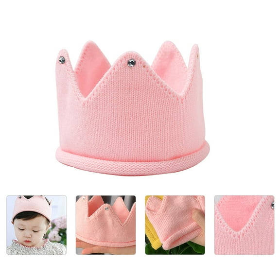 ELAYARD Baby Crowns for Girls Pink Knitted Crown Shaped Hat 1Pcs