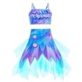 thumbnail image 5 of LIIPEE Girls Swimsuit Sets Casual Summer Glitter Scale Printed Ruffle Trim Adjustable Spaghetti Strap Bikini Tops Shorts Mesh Flowy Skirt 3 Piece Set Kids Backless Cute Swimsuits,Dark Blue,9-10 Years, 5 of 9
