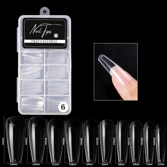 Tips 100PCS prosthetic Nails Tips Clear Acrylic Nail Tips Full Cover Half Cover False Nail Artificial Nails Coffin Shaped Ballerina Nails Tips for Nail Salons and DIY Nail Art 10 Sizes