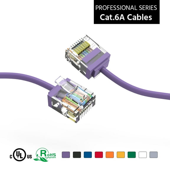 ACCL 1Ft Cat6A UTP Super-Slim Ethernet Network Cable 32AWG Purple, 1 Pack