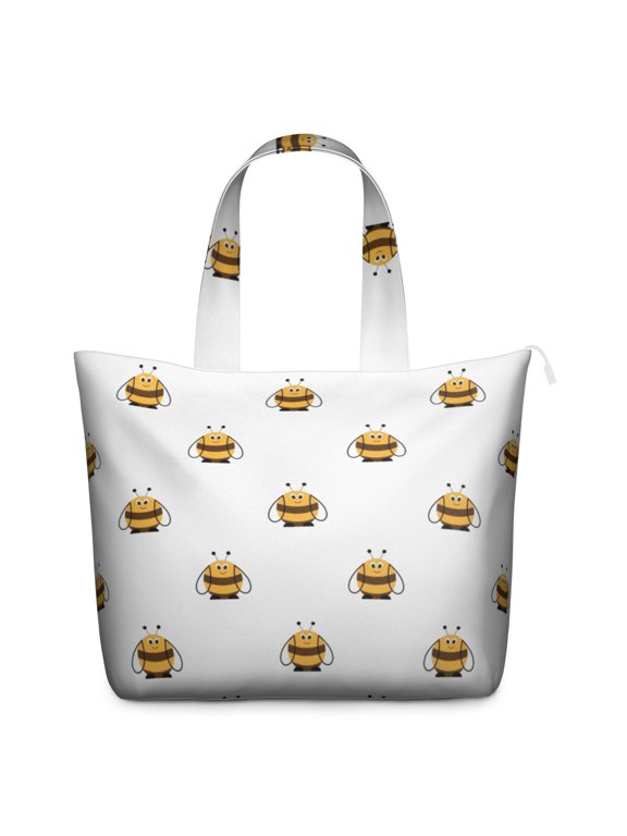 Bee Pattern Travel Bag, Bumble Bee Cartoon Print Weekender Duffel Tote, Honeycomb Design Lightweight Multipurpose Carry-on for Women