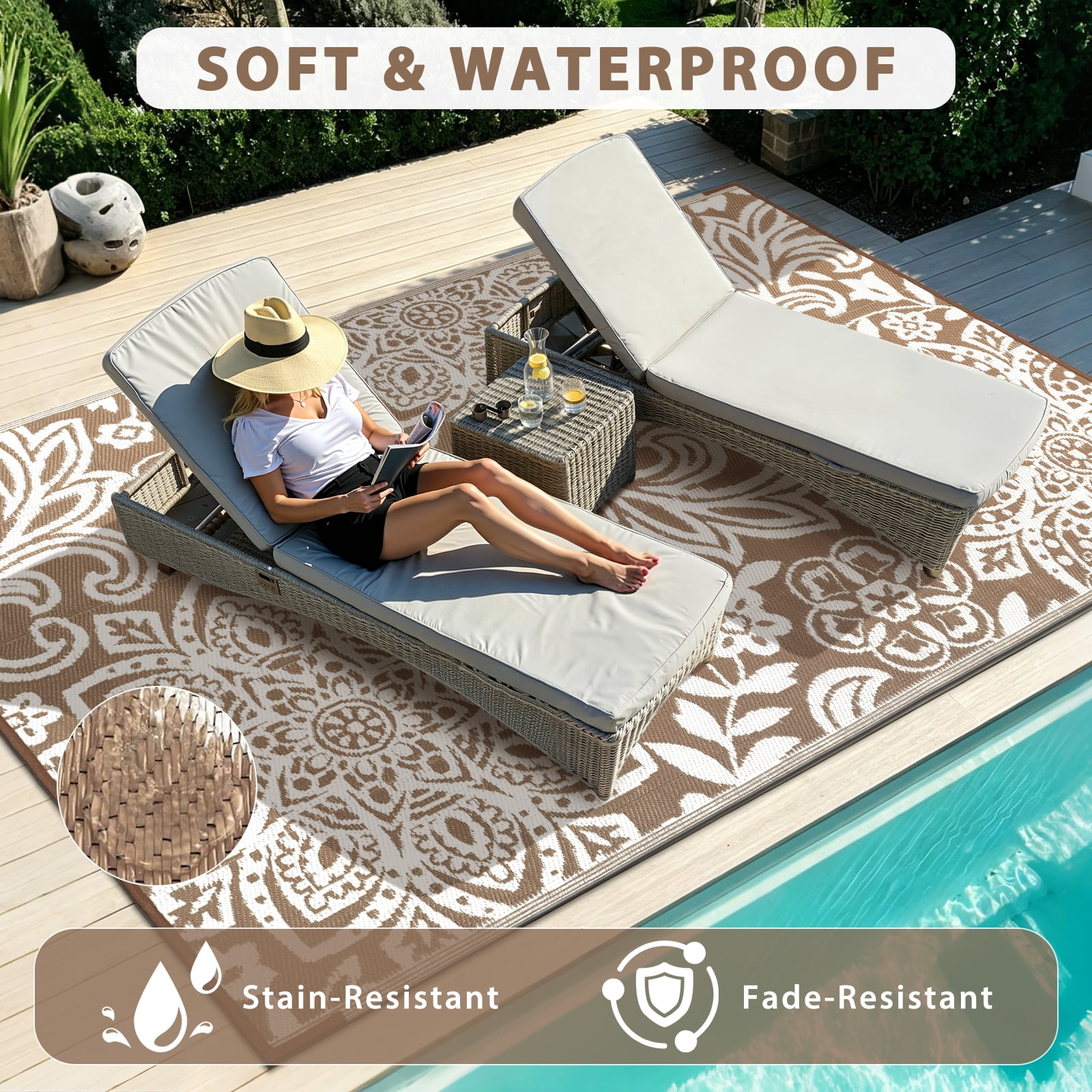 MJIAexp 6'x9' Brown Outdoor Rug Patio Rug Waterproof RV Outdoor Rug Camping Rugs Reversible Plastic Straw Rug Large Outdoor Mat for Camping, Balcony Apartment, Patio, Porch, Picnic, Beach