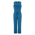 thumbnail image 3 of Gibobby Monos de Moda Mujer Soid Summer Button Lace Up Manga corta Light Rip Straight Mono Chaleco Pantalones largos(Azul， S), 3 of 5
