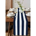 thumbnail image 2 of Navy Blue White Striped Burlap Cotton Table Runner 18x72 Inches Long, Farmhouse Stripe Modern Art Farmhouse Table Runners, Outdoor Dining Tablecloths Decor for Baby Shower/Party/Wedding, 2 of 6