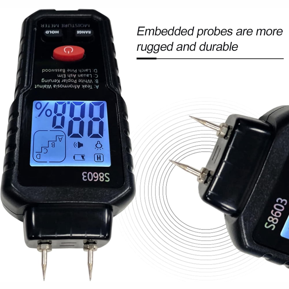 Digital Wood Moisture Meter for Drywall, Lumber & Concrete, Mold Moisture Detector with LCD Display, Wall Water Leak Sensor, Firewood Humidity Tester, Handheld Moisture Gauge for Home Inspection