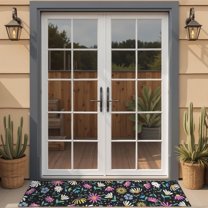 Black Daisy Flower Colorful Blooms Pattern Door Rugs,Washable Non Slip Door Mats Indoor,Decorative Door Mats,Entry Mat Indoor for Entrance,Bedroom,Kitchen,Bathroom,16"x47"