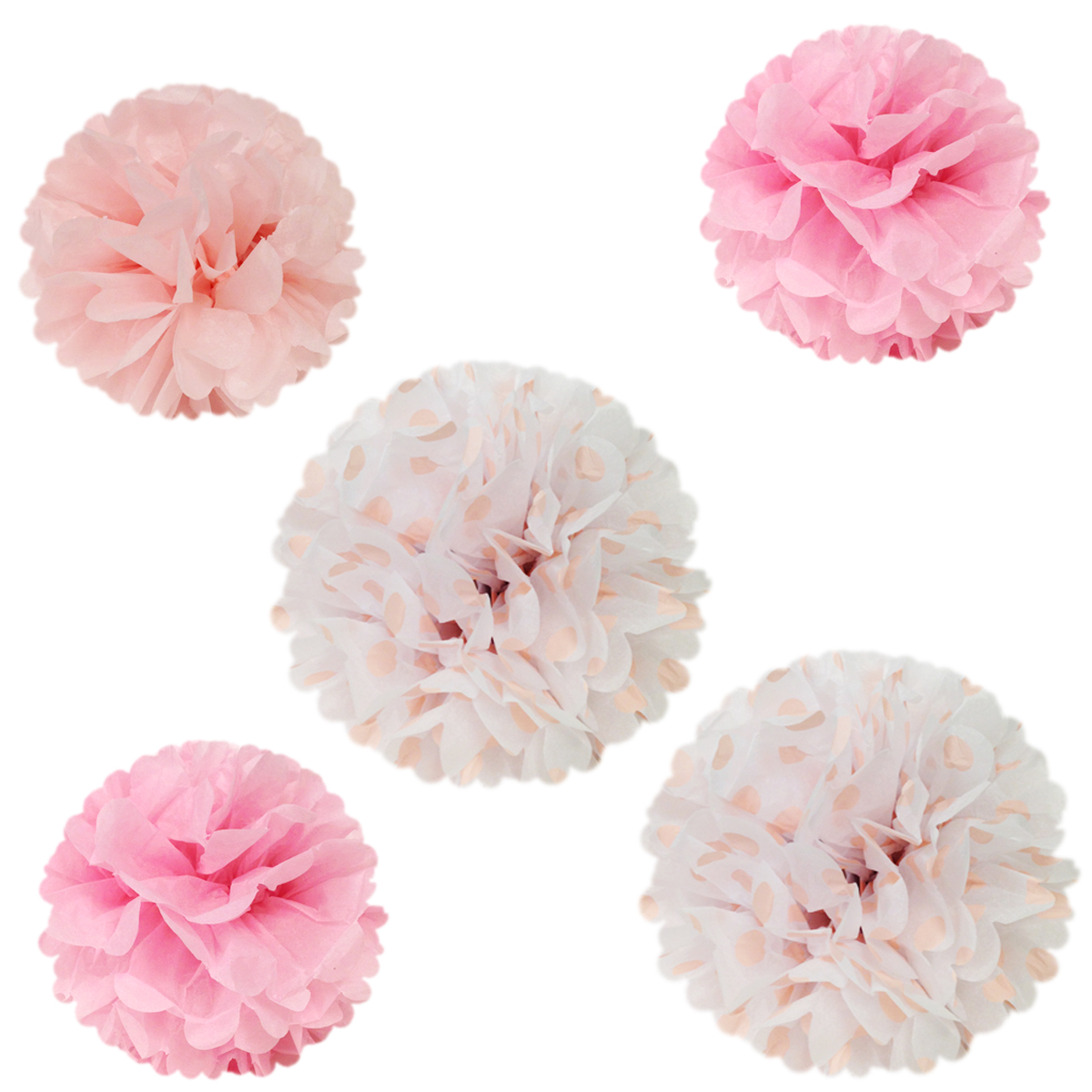Wrapables 12" & 8" Set of 5 Tissue Pom Poms Party Decorations for