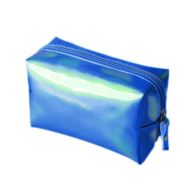 Bolso cosmético holográfico de cuero PU para mujer, bolso de viaje impermeable con cremallera portátil, organizador de bolsos de maquillaje, estuche para artículos de tocador AweSitey BB6802-01