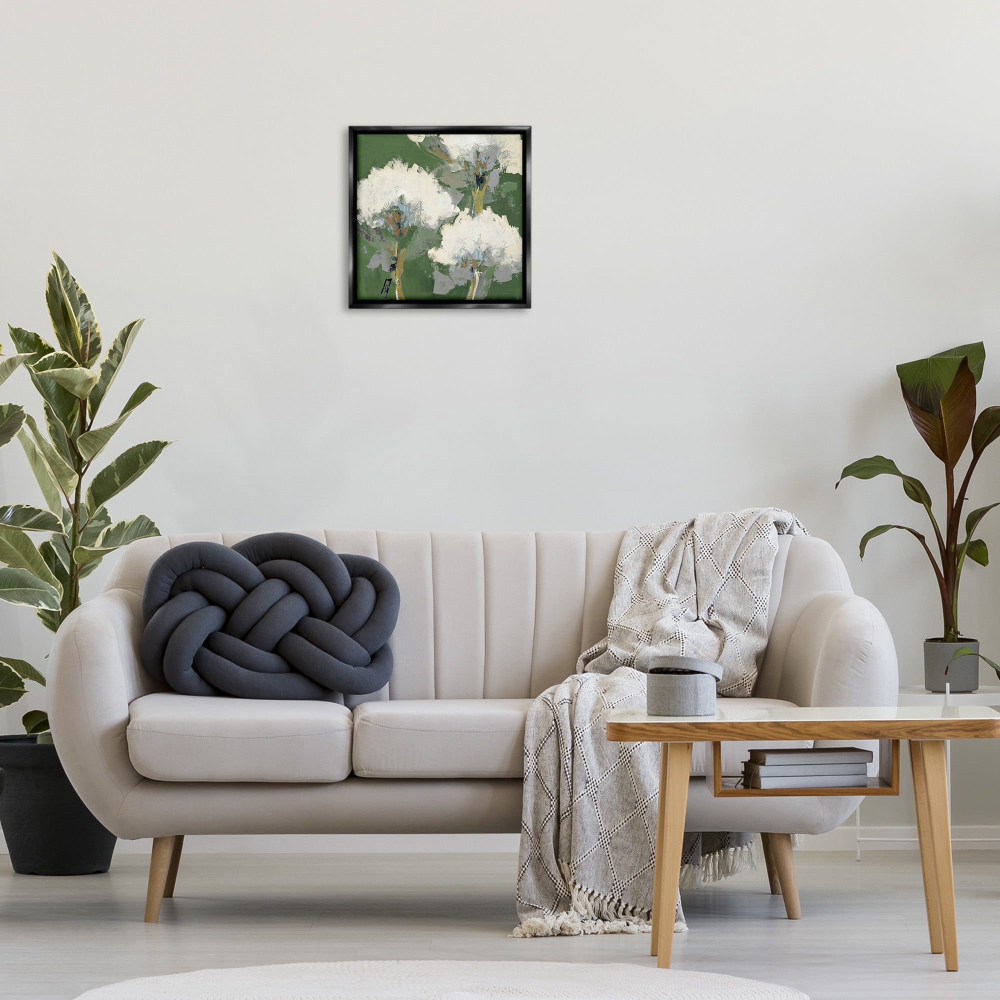 Stupell Industries Abstract Flower Buds Plants & Flowers Painting Black Floater Framed Canvas Art Print Wall Art, 18 x 18