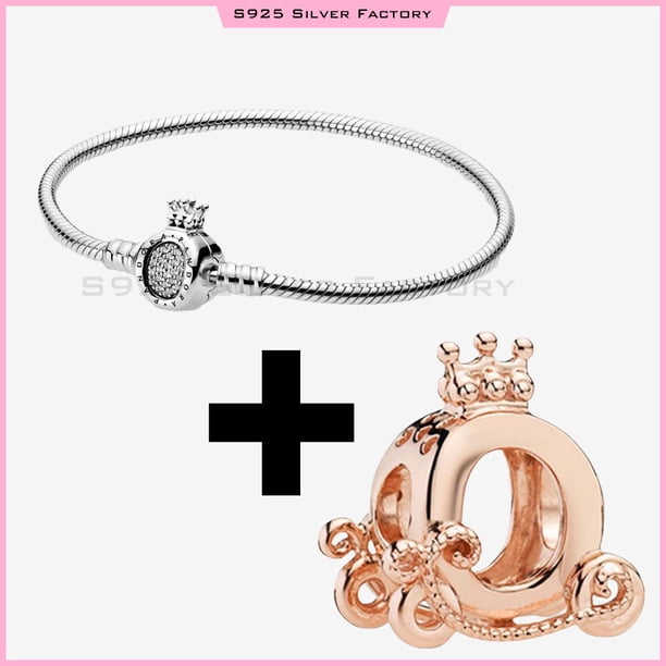 Charms Fit Pandora Moments Crown O Snake Chain Bracelet Gold Rose Gold S925 Pulsera de plata esterlina Joyería de bricolaje Joya Pulsera Mujeres Día de las madres verano