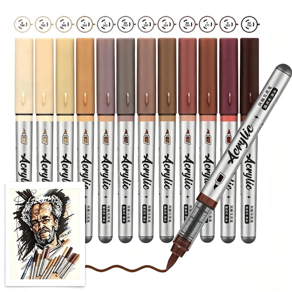 Acrylic Paint Markers 12 Colors Brush Tip, Water-Based Paint Pens for Rock Painting Wood Glass Ceramic Canvas Stone Metal DIY Crafts Art Supplies
