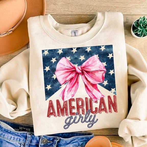 Coquette American Flag Sweater, 4th of July Freedom Pullover, America Patriotic Girl Sweater