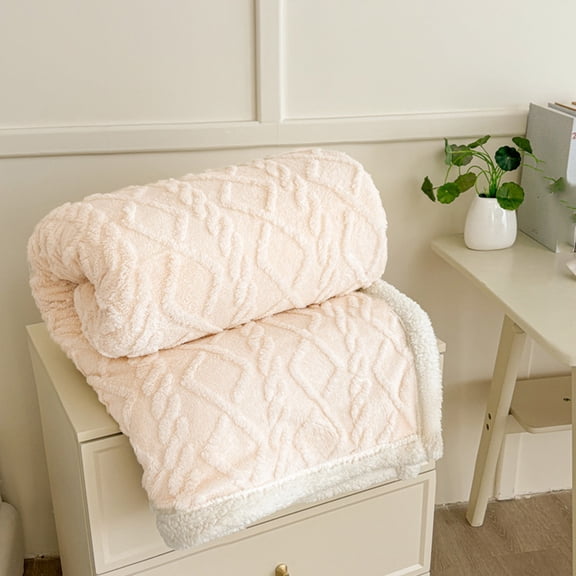 ROSEKIND Luxury Diamond Jacquard Sherpa Throw Blanket, Ultra Soft Reversible Fleece Bed Blanket for Couch & Sofa, Warm & Decorative, 30"x40", Ivory Cream