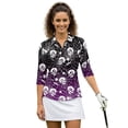 thumbnail image 2 of Aplkyhs Halloween Skeleton Spider Web Women Sport Cloth Golf Tennis Shirts 3/4 Sleeve Sport Shirts Soft and Comfortable Lightweight with Collar Shirt Fit Plain for Golf,Tennis,Running,Gym, 2 of 7