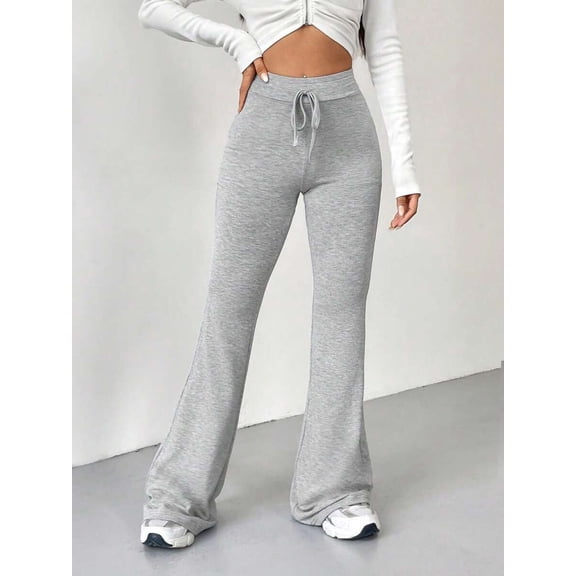 Women Drawstring High Waist Flare Leg Pants Slim Fit Casual Daily Trousers
