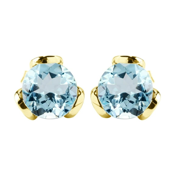 Gold Over Sterling Silver with Natural Aquamarine Stud Earring