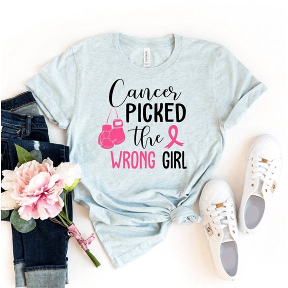 Cancer Picked The Wrong Girl T-shirt Breast Shirt Pink Ribbon Tee Fight Top With Motivation Shirts Cervical Princess Awareness Warrior
