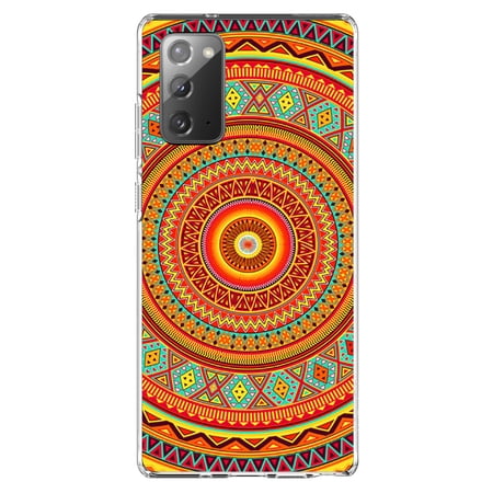 DistinctInk Clear Shockproof Hybrid Case for Galaxy Note 20 ULTRA (6.9 Screen) - TPU Bumper Acrylic Back Tempered Glass Screen Protector - Orange Teal Yellow Tribal Print
