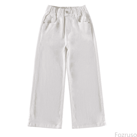 Fozruso Girls Wide Leg Uniform Pants Girls Casual Jeans Spring Summer Denim Straight Leg Pant Kids Baggy Vintage Slim Jean With Pocket Sizes 3-4 Years