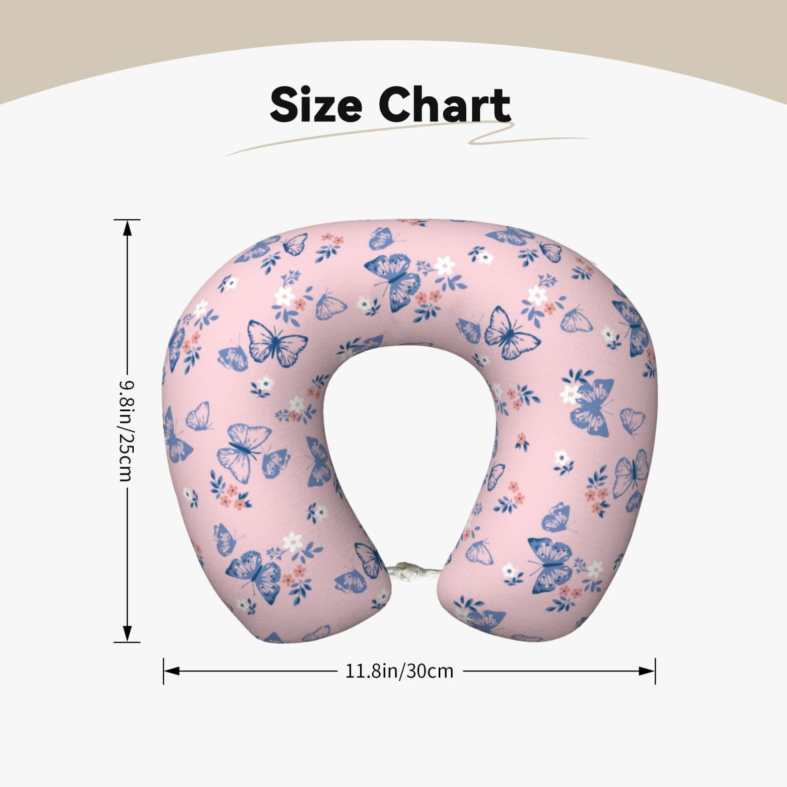 Xecao Butterfly Print Memory Foam Cervical Neck Pillow Versatile U-Shaped Pillows for Home,Office,Camping,Travelling,Soft Washable Cover
