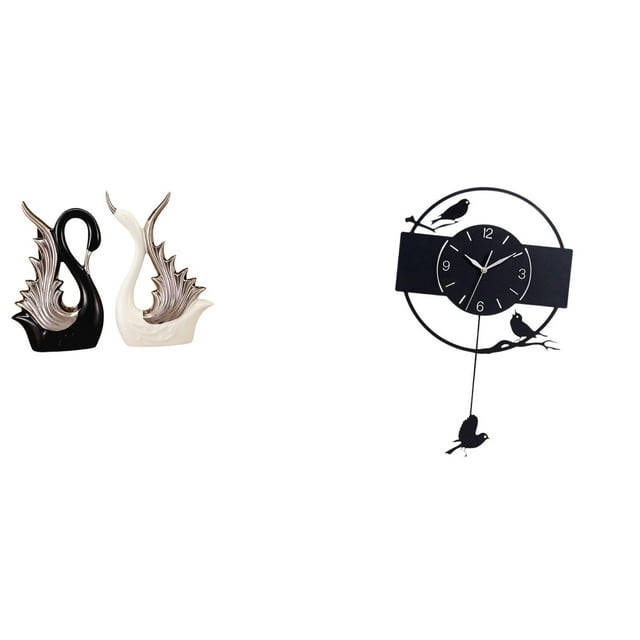 estatua de cisne,Figuras de cisne,estatuas,decoración del hogar,fiesta de bodas,Reloj de pared,Reloj de pared con diseño de pájaro,reloj colgante de acrílico negro,Reloj de pared decorativo