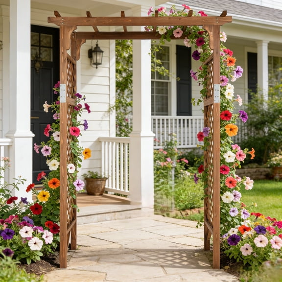 Ktaxon 5ft Wooden Garden Arch - Flat Top Trellis for Climbing Plants, Wedding, Backyard, Dark Brown