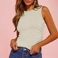thumbnail image 2 of Women's Tank Top Sleeveless High Neck Ribbed Knitted Slim Fit Top Side Fold Basic T Shirt, 2 of 7