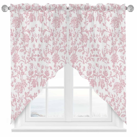 Light Pink Floral Paisley Swag Valances for Windows 2 Pack Boho Leaf Vintage Farmhouse Linen Swag Kitchen Curtains 36 Inches Long Rod Pocket Short Window Treatment for Kitchen Bathroom 28"x36"