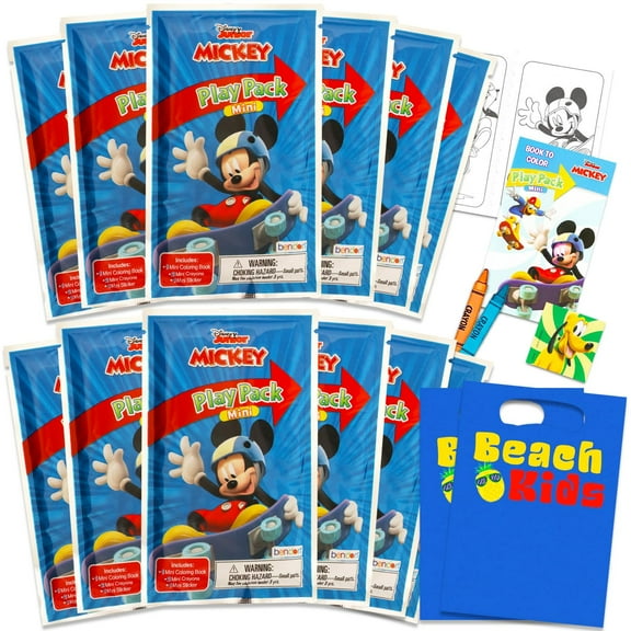 12 Pc Disney Mickey Mouse Mini Party Favors Set - Bundle with 12 Mickey and Friends Play Packs | Mini Coloring Books, Stickers, and Goodie Bags (Mickey Birthday Party Supplies Decorations)