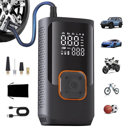 ABSOKE Tire Inflator Portable Air Compressor, 150PSI Cordless Air Pump with Digital Pressure Gauge, LED Light & Auto Shut-Off for Car Motorcycle Bicycle Balls