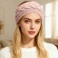 thumbnail image 3 of Womens Winter Headbands Lined Ear Warmer Cable Knit Headband (Pink One Size), 3 of 3
